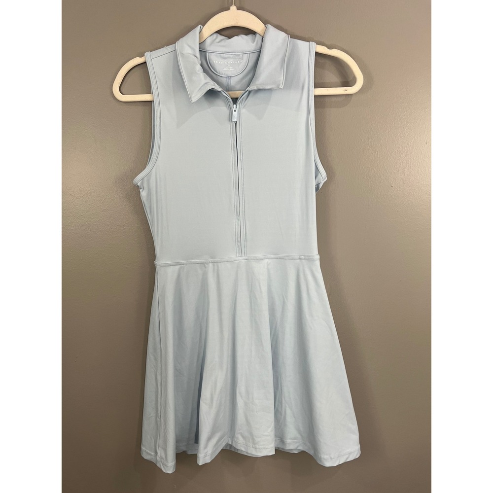 TravisMathew Golf Dress Women Small Blue Great Sleeveless Quarter Zip Tennis